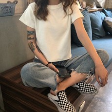 따봉오빠 여성용 씨샵 무지 라운드넷 크롭 반팔티 JNH1091