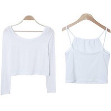 시크블랙 파인투 슬림핏 오프숄더 무지 티셔츠 + 밴딩 끈나시 세트 cpset2538k31
