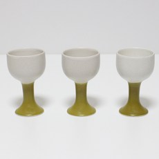 달소금 예쁜 도자기 무광 투톤 손잡이 소주잔 세트 옐로우그린, 1세트, 술잔 3p