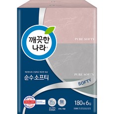 깨끗한나라 천연펄프 순수 소프티 티슈 2겹, 180매, 6개