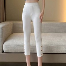 메이첼 여성용 금장 버튼 9부 슬림핏 밴딩 팬츠 02443