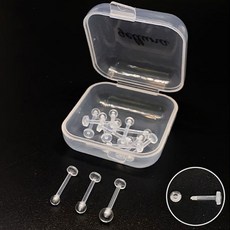 젤루나 여성용 심플 아크릴 실리콘 투명 피어싱 10mm 볼 2.5mm 모음 10p + 케이스 세트