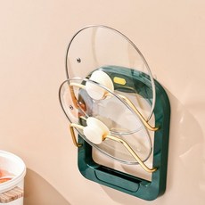 로새 다용도 벽걸이형 냄비 뚜껑 걸이, 그린, 1개