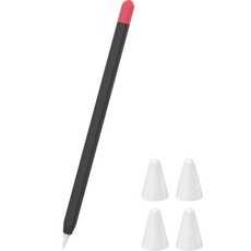 제이로드 애플펜슬 2세대 듀오 트리오 케이스 실리콘 펜팁캡 4p 세트, 블랙(케이스), 레드(홀더), 1세트