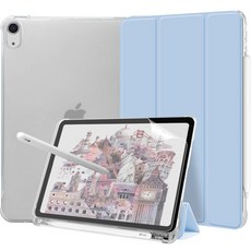제이로드 클리어 펜슬 수납 태블릿 PC 케이스 + 종이질감 보호필름 세트, 스카이블루