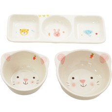 Moine天然兒童餐具 3件組, 兔子, 飯碗+湯碗+三格盤