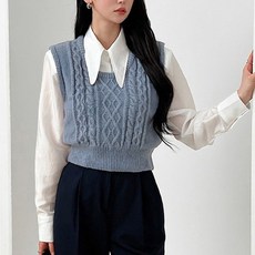 女款編織費雪麻花U領針織兩件式背心