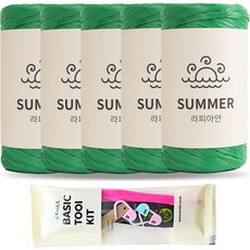 니뜨 썸머라피아 뜨개실 50g x 5p + 뜨개 기본도구 6/0호 세트, 112 그린, 1세트