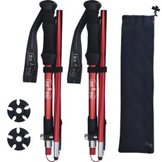 DIU硬鋁三段可折超輕登山杖2件+專屬盒2件套, 紅色, 1組