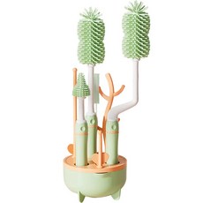 아이벨류 실리콘 젖병 브러쉬 + 젖병 건조대, 1세트, 그린