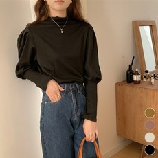 페이퍼먼츠 여성용 어깨 퍼프 부드러운 긴팔 티셔츠 07661