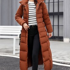 엘쏘 여성용 슬림핏 퍼 후드 라인 롱 점퍼
