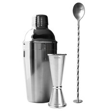 칼딘 칵테일 코블러 셰이커 550ml + 지거 30 / 60ml + 바 스푼 세트, 실버, 1세트