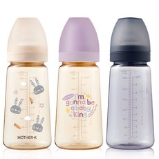 마더케이 유아용 베이직 PPSU 젖병 무꼭지 280ml 트리플 세트, 토끼크림, 베베라일락, 베이직네이비, 1세트