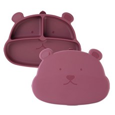 마미스테이블 먹자곰 흡착 푸드그레이드 실리콘 유아식판 세트, 버건디, 1세트, 식판 + 뚜껑