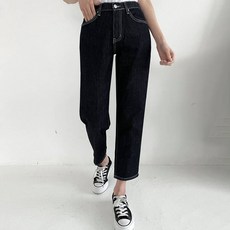 플랜데이 여성용 논페이드 생지 보이핏 스판 데님 팬츠 미디움