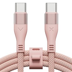 빅쏘 우븐 패브릭 단선방지 USB C to C 타입 PD 60W 고속 충전 아이폰 갤럭시 케이블, 1개, 핑크, 1.2m