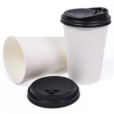 대성산업 무인쇄 종이컵 380ml x 100p + 검정 개폐형 뚜껑 100p 세트, 1세트 1세트