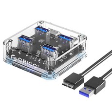 오리코 4포트 무 앤 유전원 겸용 USB3.2 USB허브 MH4UC-U3, 투명(MH4UC-U3-05), 1개