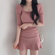 피어니스트 스퀘어넥 골지 미니원피스