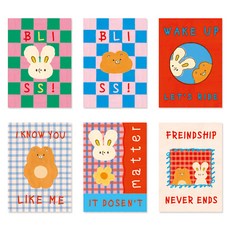 모노라이크 언매치드 프렌즈 미니 B 라인 노트 6종 세트, Pink Green, Pink Blue, Red, Blue Check, Red Blue Check, Ivory, 1세트