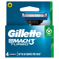 Gillette 吉列 Mach3 Turbo 鋒速突破系列刮鬍刀頭，超薄三層刀片，堅固鋒利，一盒4入, 4個裝, 1盒