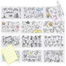 영아트 테마 컬러링롤 스케치북 3m x 4p 24테마 + 원형 점착테이프 세트, 전지, 1세트