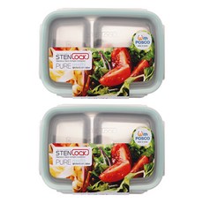 스텐락 퓨어 멀티 2구 밀폐용기 직사각 2호, 2개, 500ml 2개, 단품