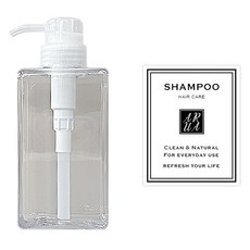 아루아 욕실 주방 사각 디스펜서 일반펌프 450ml + 샴푸 스티커 세트, 투명(일반펌프), 1세트