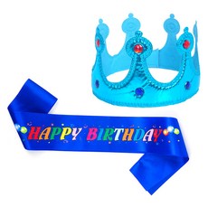 PARTYSHOW 公主海綿皇冠生日肩帶套裝, 淺藍色(皇冠)+七彩寶石藍(肩帶), 1組