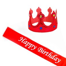 PARTYSHOW 公主海綿皇冠生日肩帶套裝, 紅色(皇冠)+紅色(肩帶), 1組