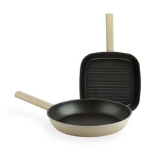 인터쿡 인덕션 센스 후라이팬 2종 세트, 베이지, 1세트, 27cm 사각팬 + 28cm 후라이팬