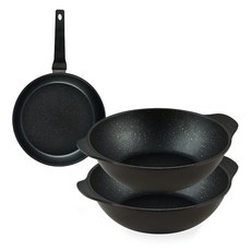 퀸센스 디너 후라이팬 3종 세트, 브라운, 후라이팬 24cm + 파티웍 28cm x 2p, 1세트