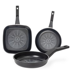 인터쿡 클래식 후라이팬 3종 세트, 블랙, 1세트, 사각팬 27cm + 후라이팬 20cm + 후라이팬 20cm