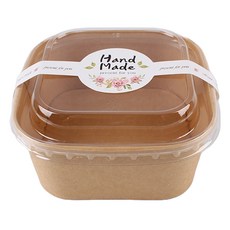 크라프트 정사각 용기 650ml + 원형 띠스티커 세트, 10세트