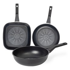 인터쿡 클래식 3종 세트 3개, 블랙, 1세트, 사각팬 27cm + 후라이팬 24cm + 궁중팬 28cm
