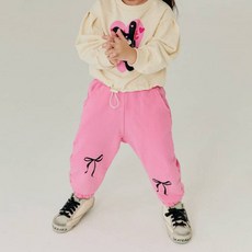 키키모라 여아용 슬림 리본 조거 팬츠