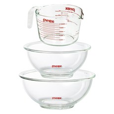 파이렉스 계량컵 1000ml + 믹싱볼 880ml + 믹싱볼 1.4L 세트, 투명, 1세트