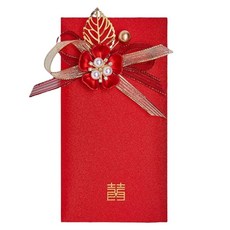 Maket Gamseong 紅色信封緞帶裝飾信封紅色金箔珍珠花, 1個