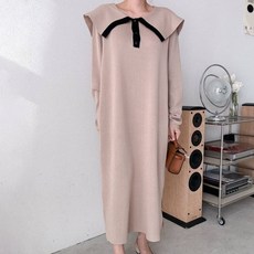 보리맘 빅사이즈 임부복 세일러 배색 니트 롱 원피스 R622