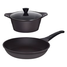 오퇴르 국내생산 시어터 주물 팬 냄비 세트, 다크브라운, 1세트, 양수냄비 20cm + 프라이팬 28cm