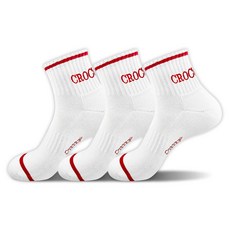 크로커다일 여성용 스포츠 쿠션 토즈 중목 양말 세트 CD209, WHRD, 3개 화이트레드, 1세트