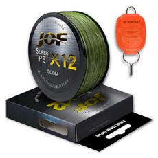 JOF Super PE 12 編織釣魚線 500m + 銀色鑄線塞套裝, 軍綠色(魚線)，隨機出貨(線塞), 1組