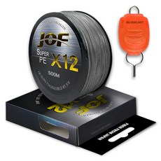 JOF Super PE 12 編織釣魚線 500m + 銀色鑄線塞套裝, 灰色(魚線)，隨機出貨(線塞), 1組