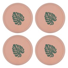 플라이토 실리콘 프린팅 라운드 컵받침 10.5cm, 몬스테라 브릭레드, 4개