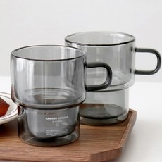 카모메키친 스태커블 더블글라스 머그컵 300ml, Gray, 2개 Gray, 2개