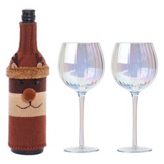 인블룸 크리스마스 와인 니트커버 루돌프 + 홀로그램 샴페인잔 530ml 2p 세트, 1세트