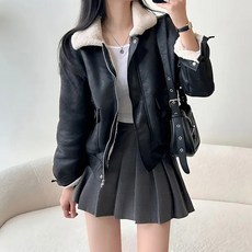페이퍼먼츠 여성용 포엠 퍼 카라 지퍼 포켓 라이더 자켓 12754