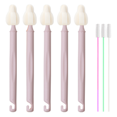 하이비 젖병 젖꼭지 세척솔 몽글이 롱 미니솔 5p + 빨대솔 3p 세트, 1세트, 인디핑크