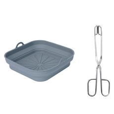 인블룸 접이식 에어프라이어 용기 + 스텐 가위형 주방집게 24cm 세트, 그레이(에어프라이어 용기), 1세트